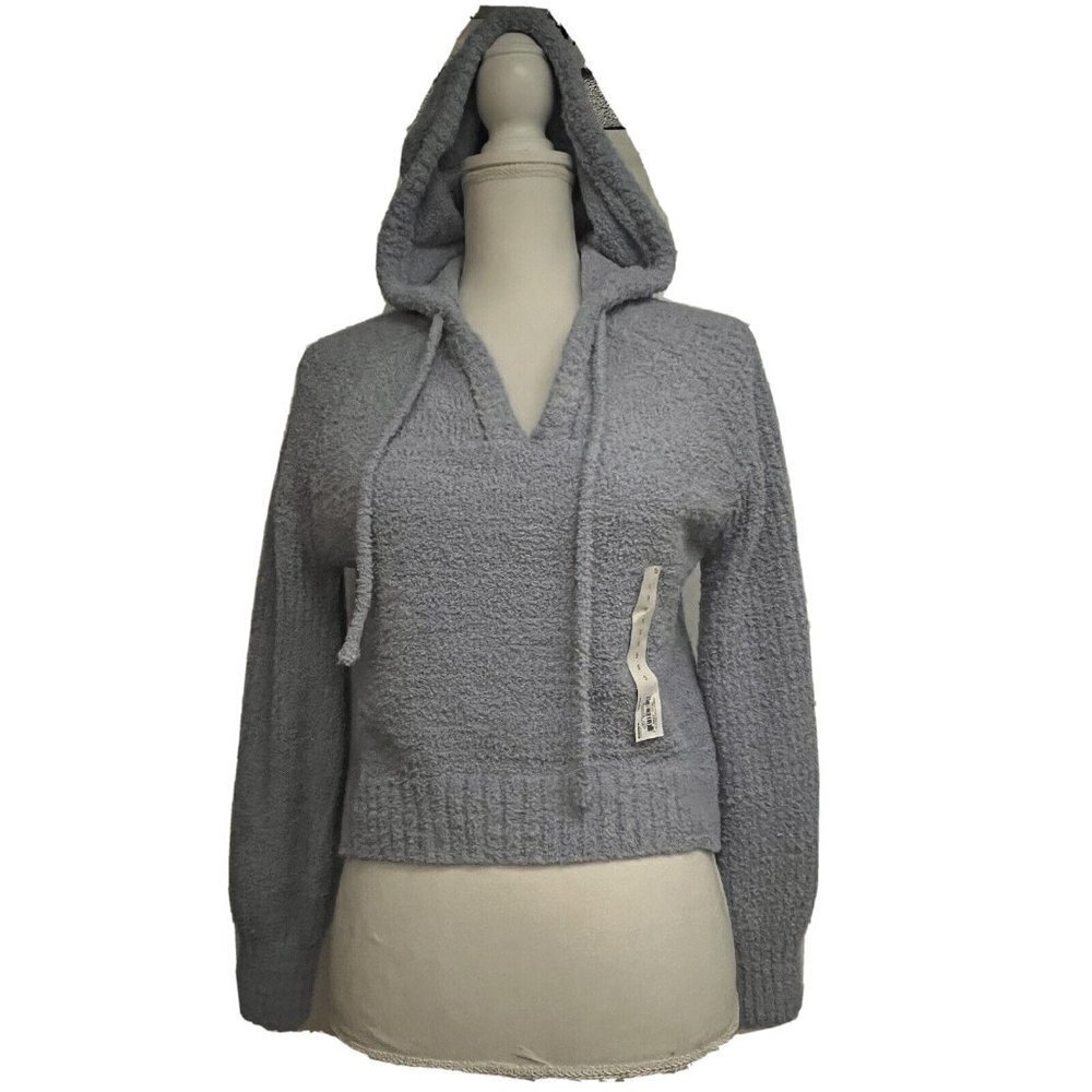 SO Womens Blue Pullover Crop V-Neck Hoodie Chunky Sweater Small Stretch New